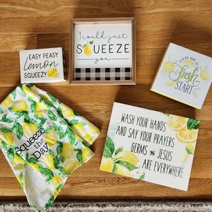 lemon theme decor | signs and dish / hand towel | bathroom decor | kitchen decor